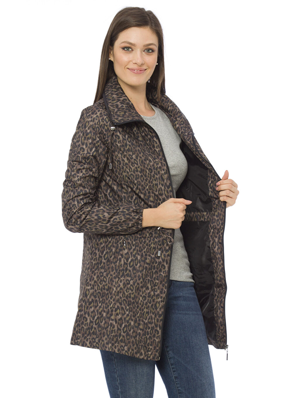 Kahverengi Kahve Baskılı Yağmurluk-1