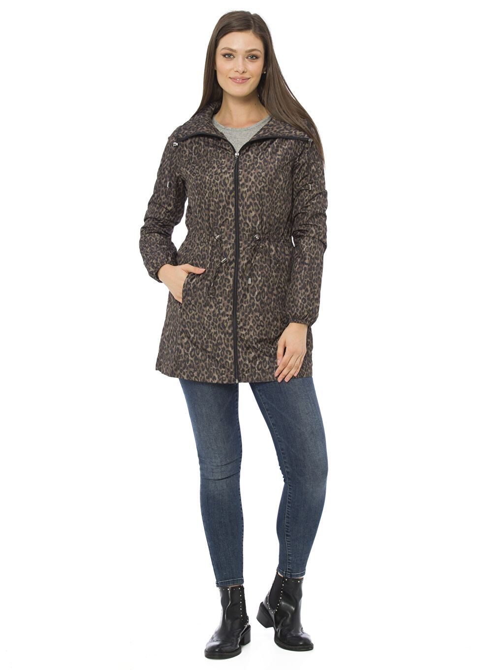 Kahverengi Kahve Baskılı Yağmurluk-4