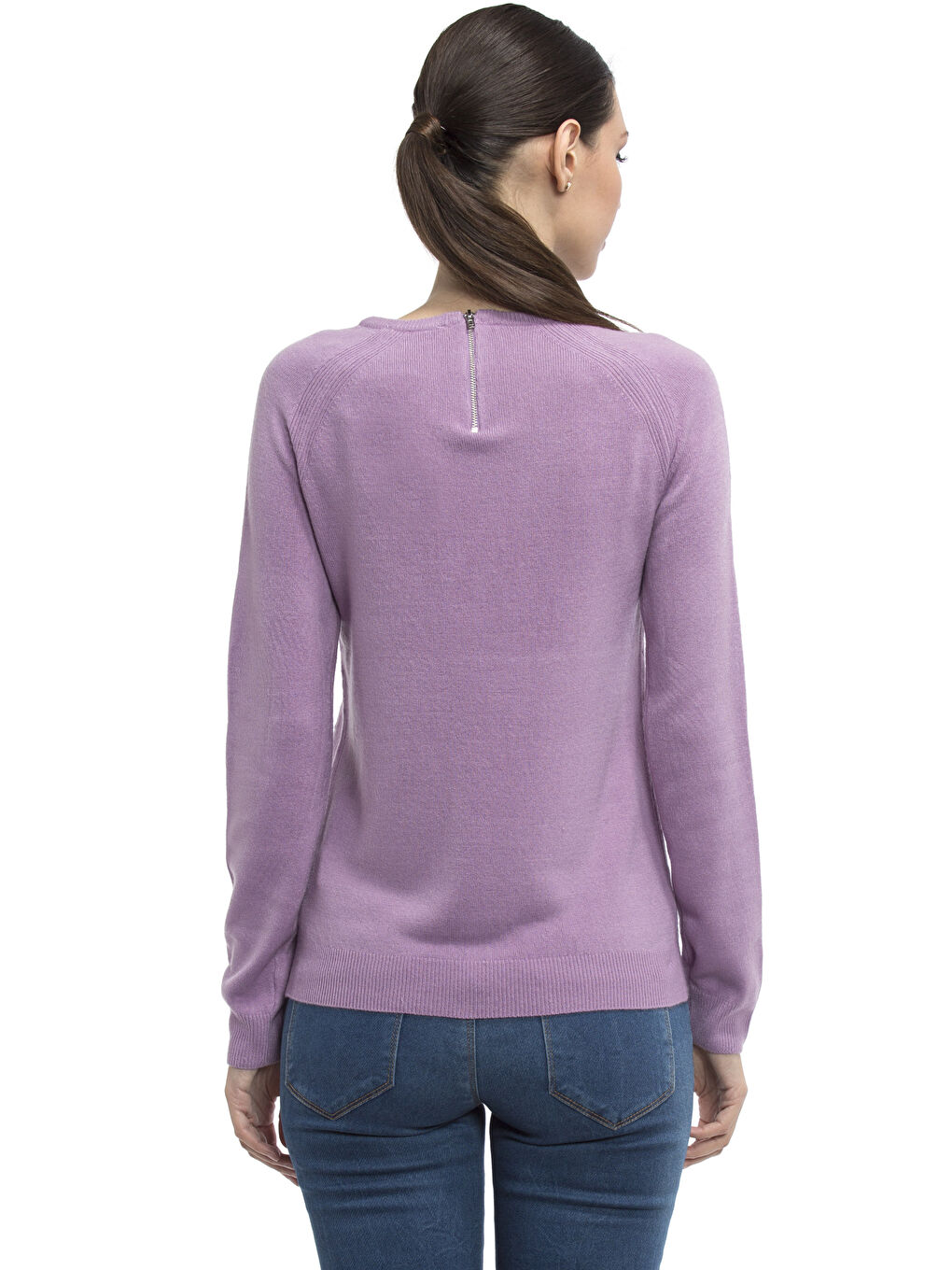 Lila Kendinden Desenli Bisiklet Yaka Kadın Triko Kazak-1