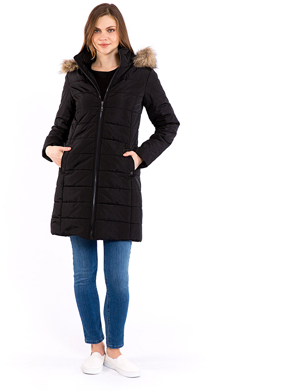 Geacă Matlasată Maternă Cu Glugă, Simplă, Mânecă Lungă-4