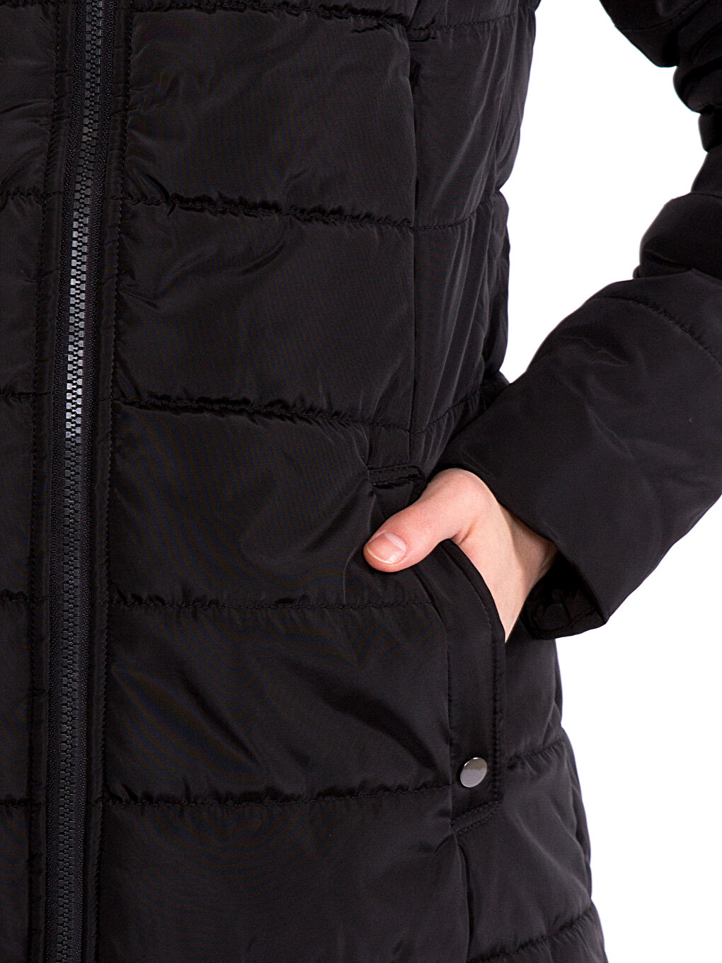 Geacă Matlasată Maternă Cu Glugă, Simplă, Mânecă Lungă-5