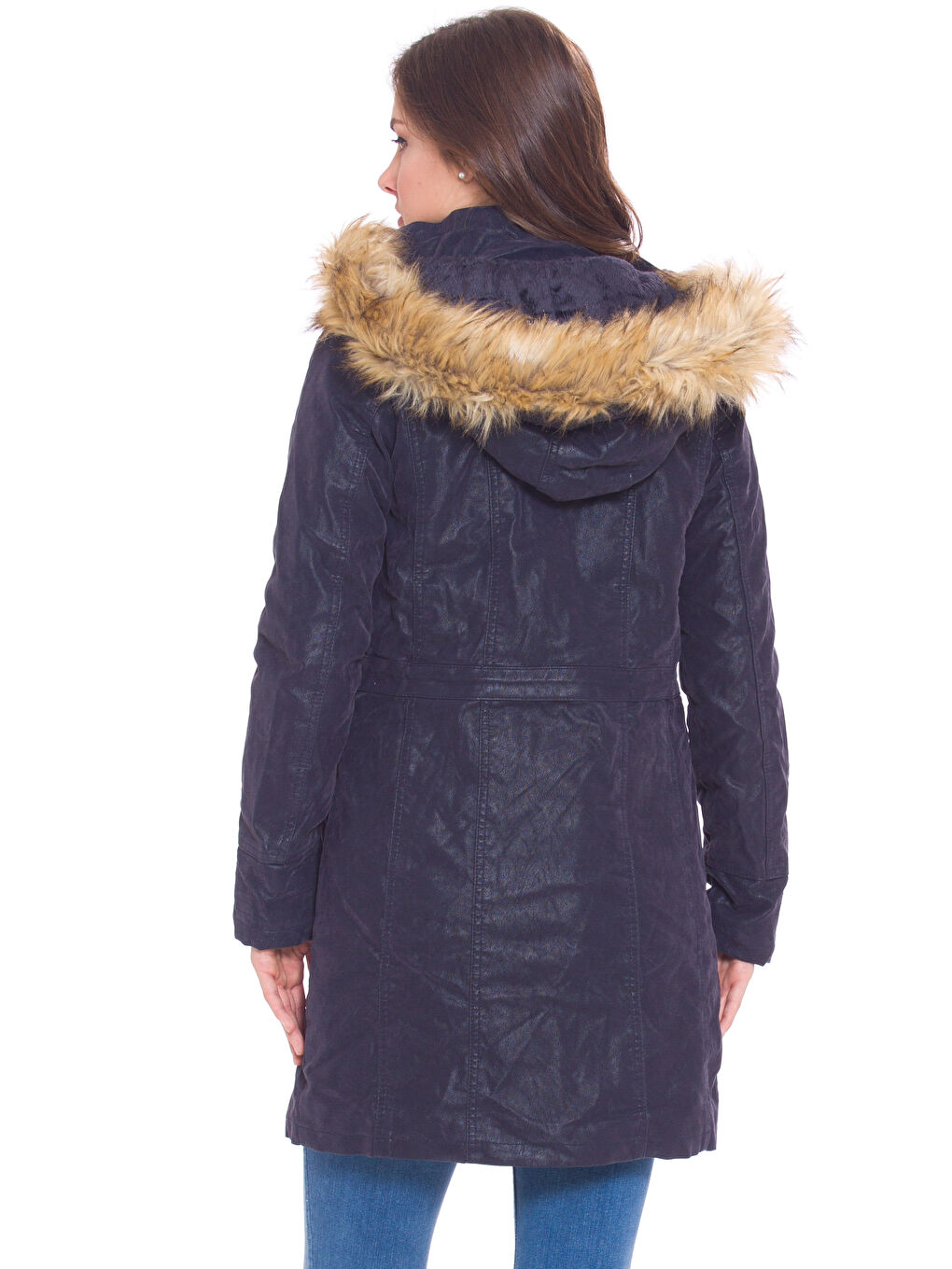 Lacivert Deri Görünümlü Mont-2