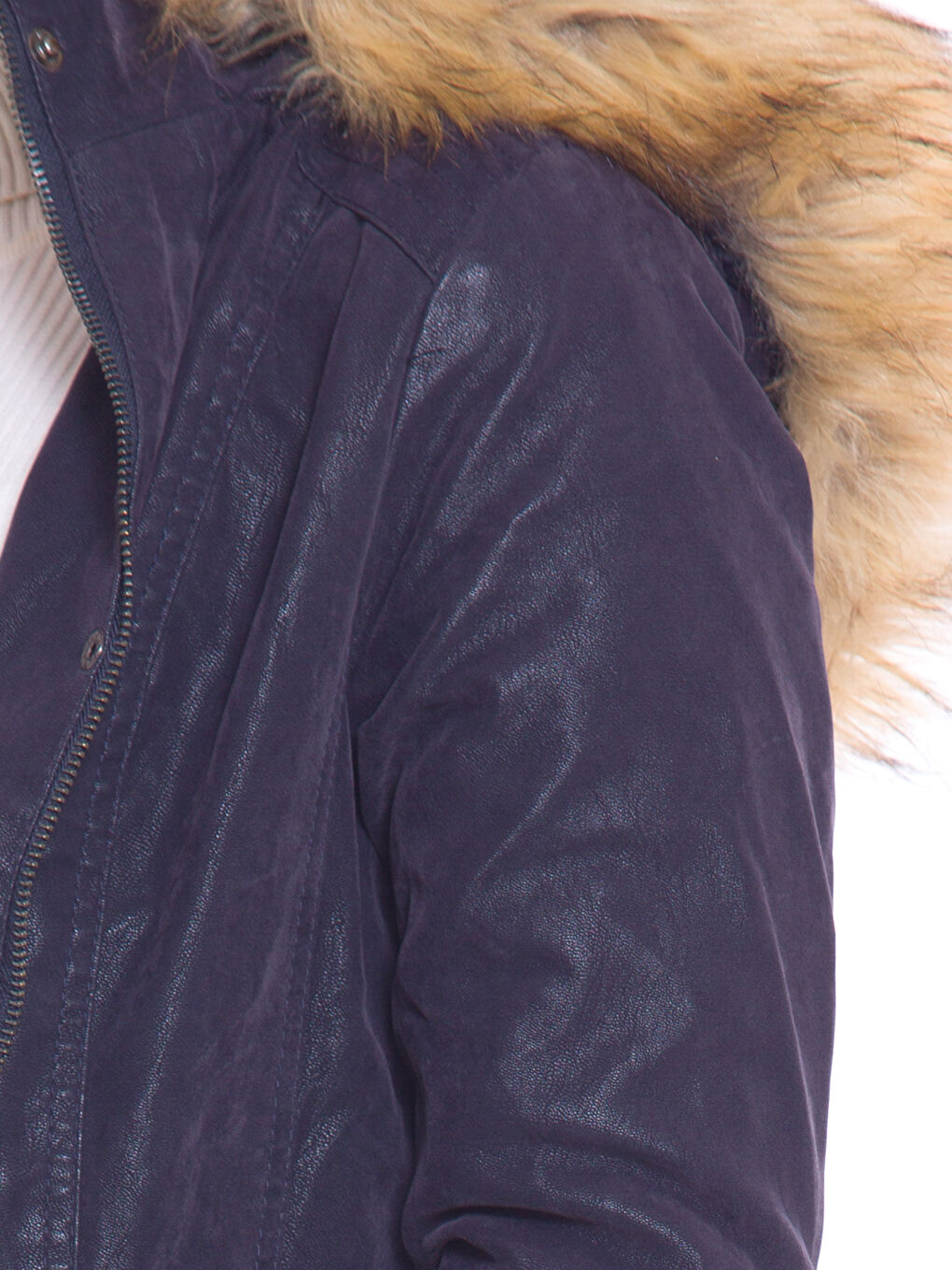 Lacivert Deri Görünümlü Mont-4