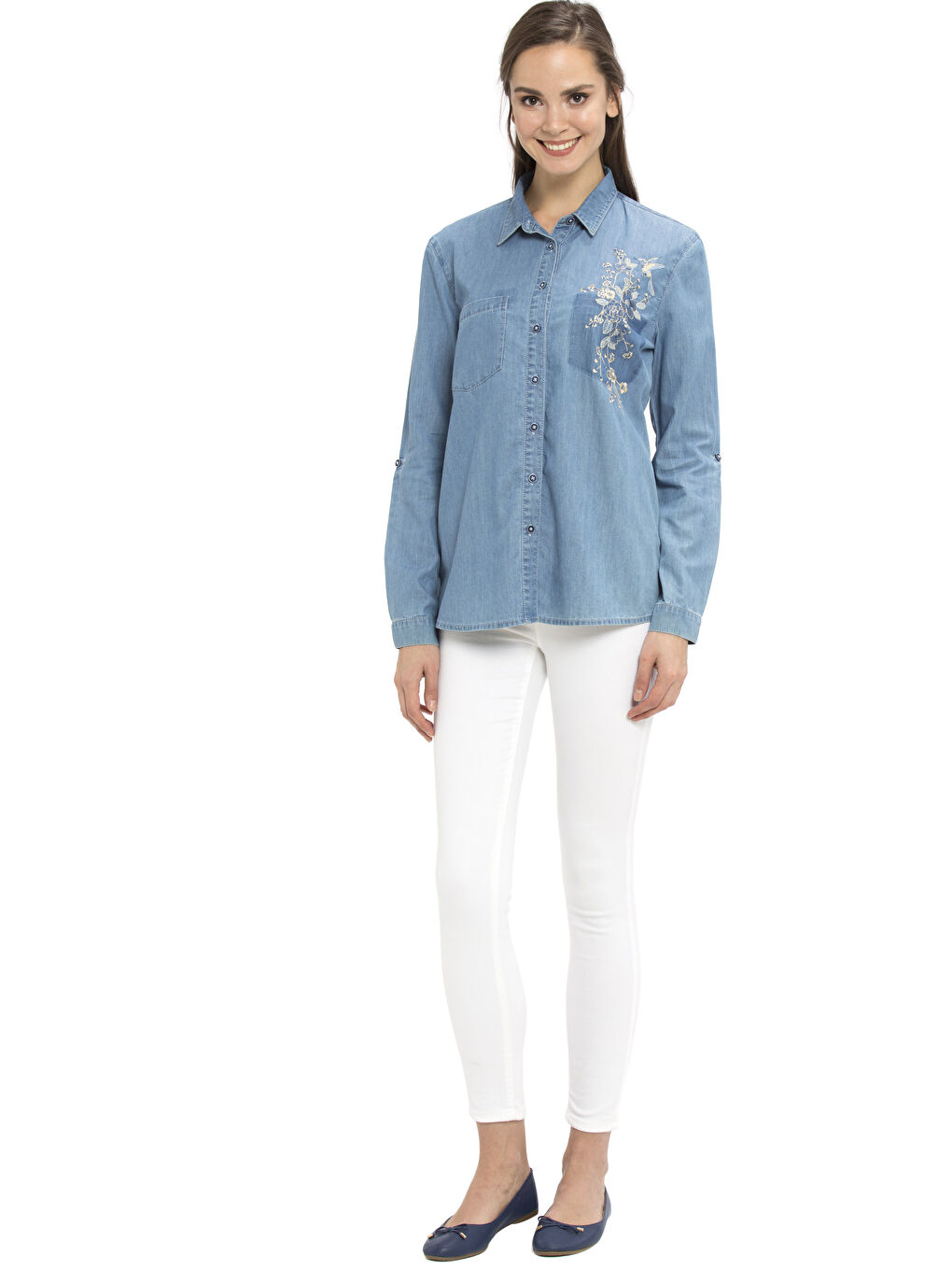 Frau BEIGE Denim-Hemd-2