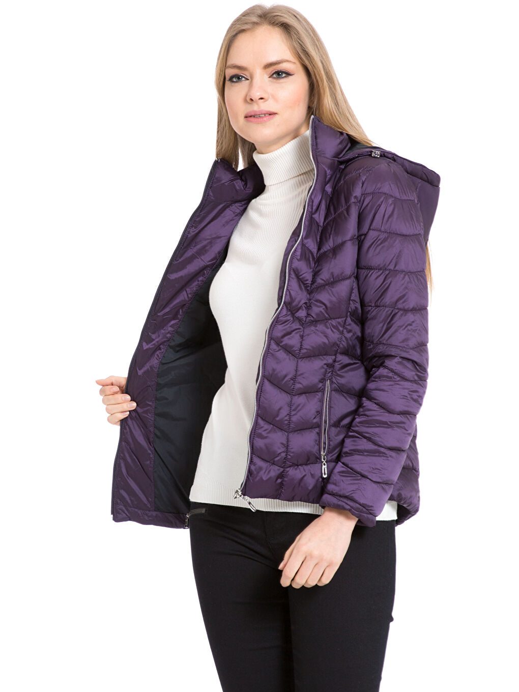 Woman PURPLE Puffer Coat-1