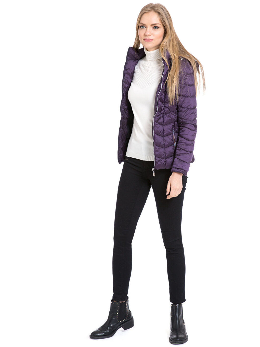 Woman PURPLE Puffer Coat-3