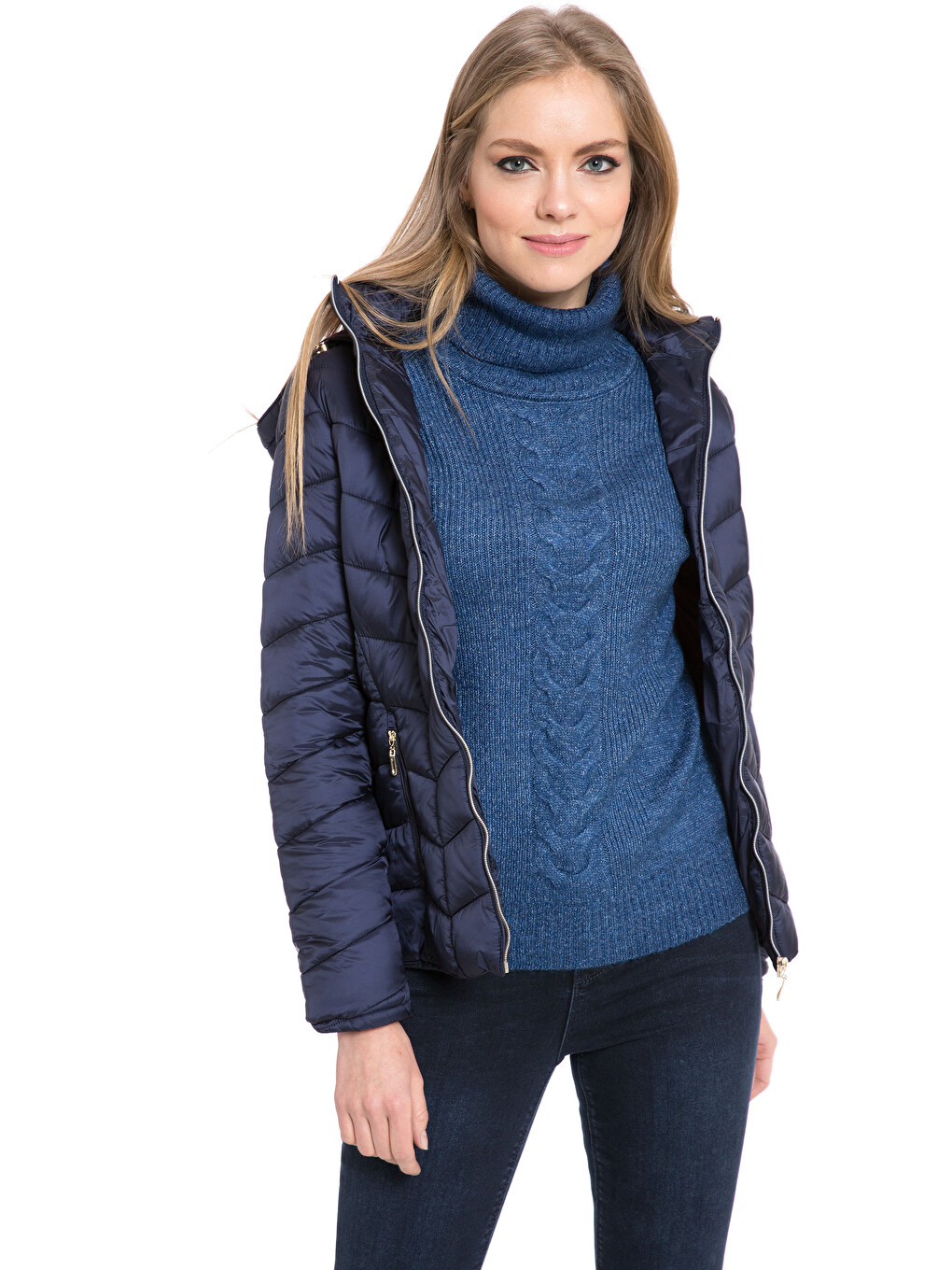Woman Navy Puffer Coat