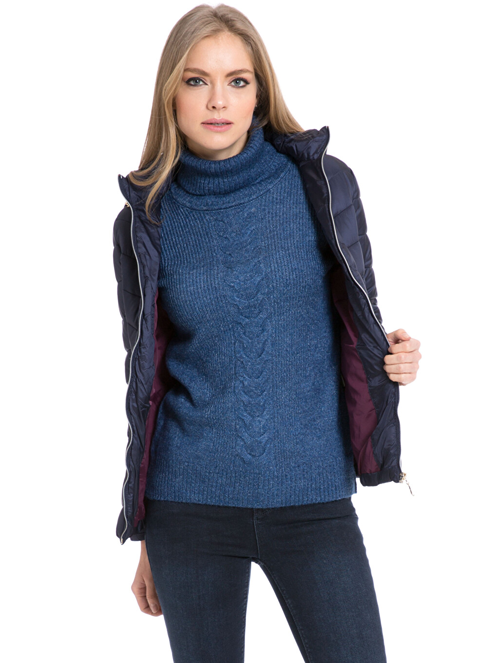 Woman Navy Puffer Coat-1