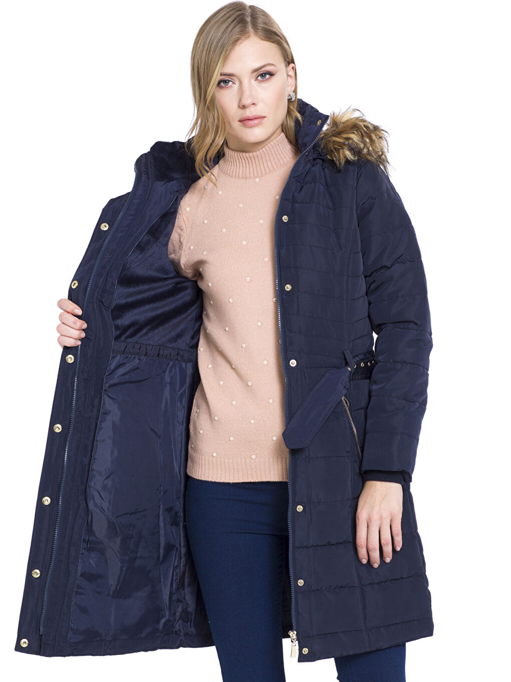 Woman NAVY Puffer Coat-1