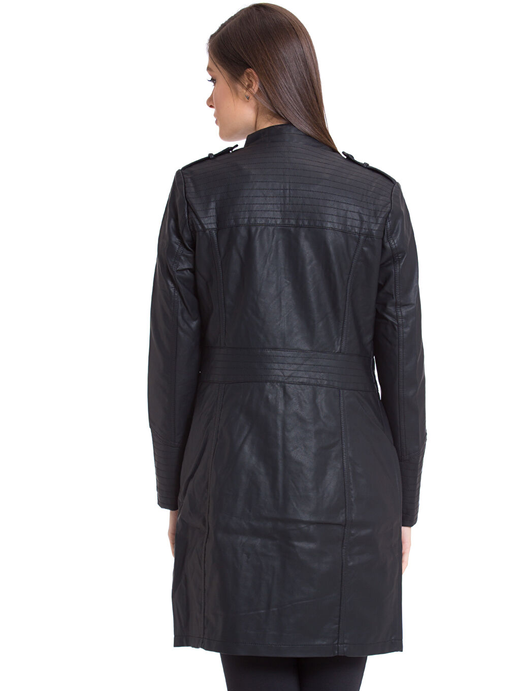 Siyah Deri Görünümlü Mont-2