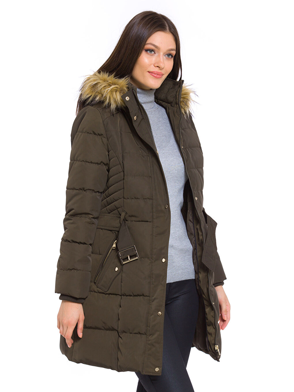 Woman KHAKI Puffer Coat-1