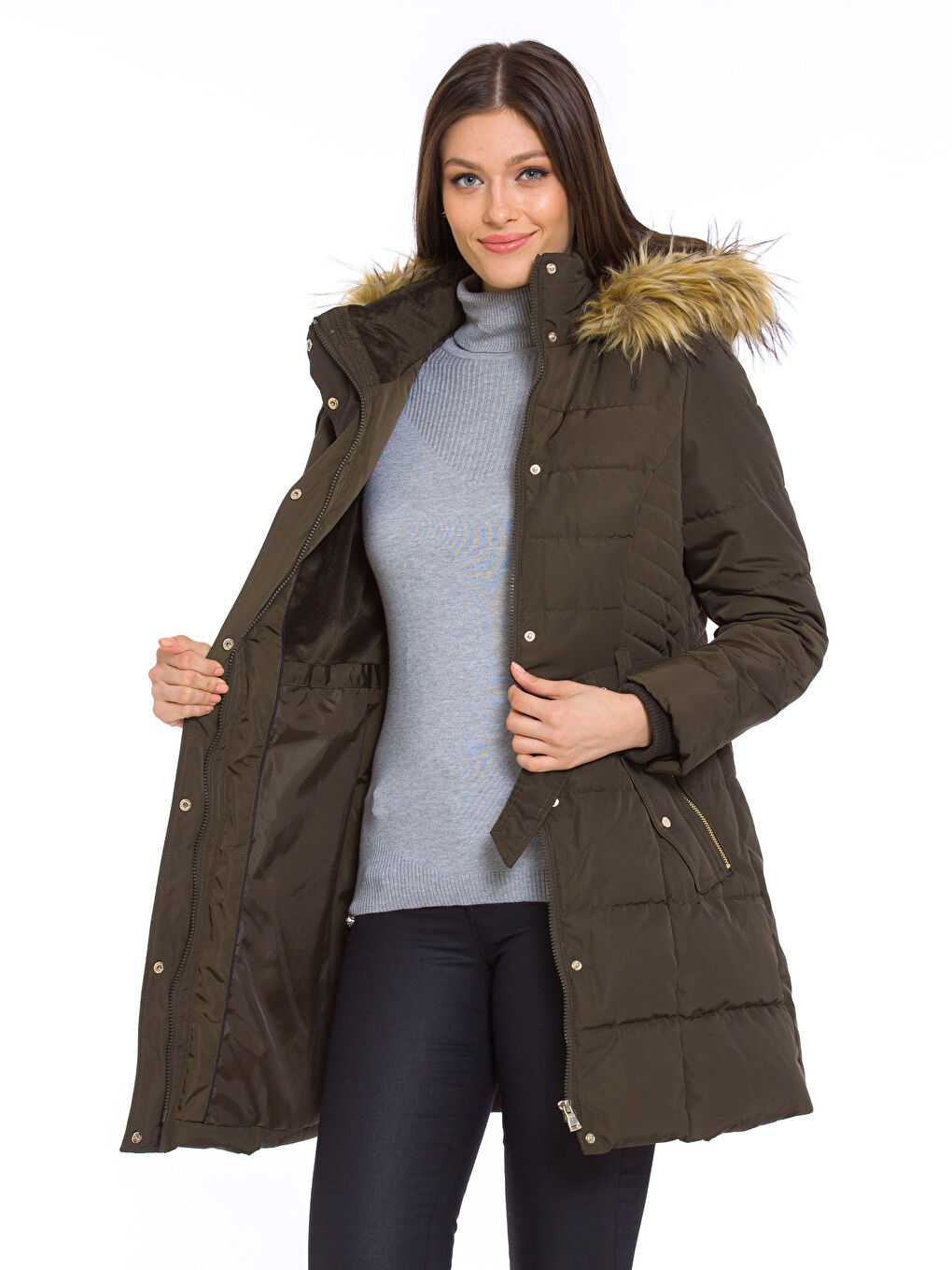 Woman KHAKI Puffer Coat-2