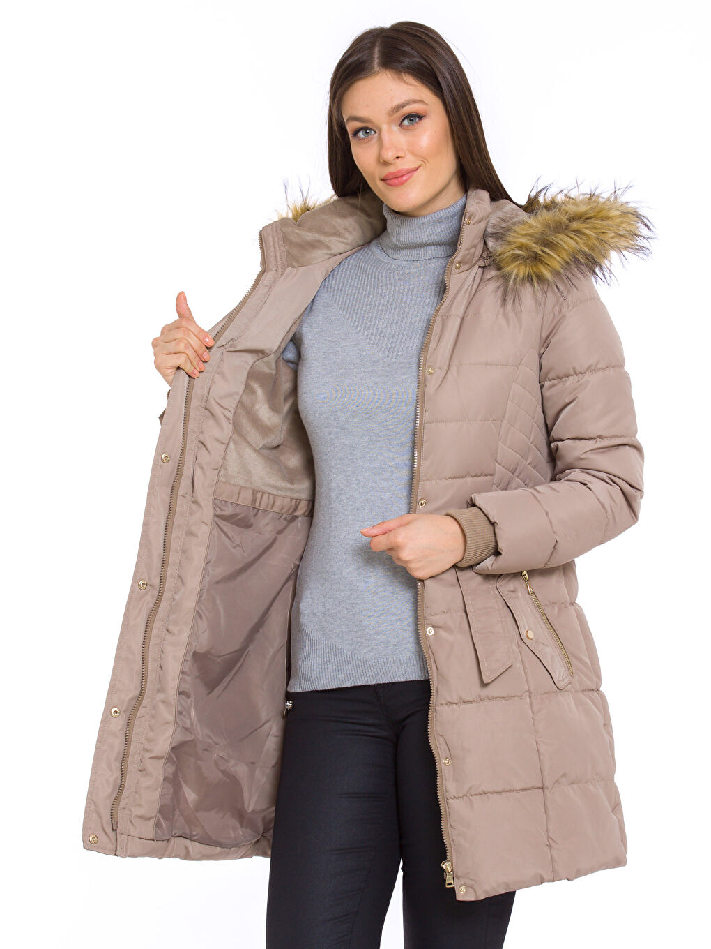Bej Şişme Mont-2