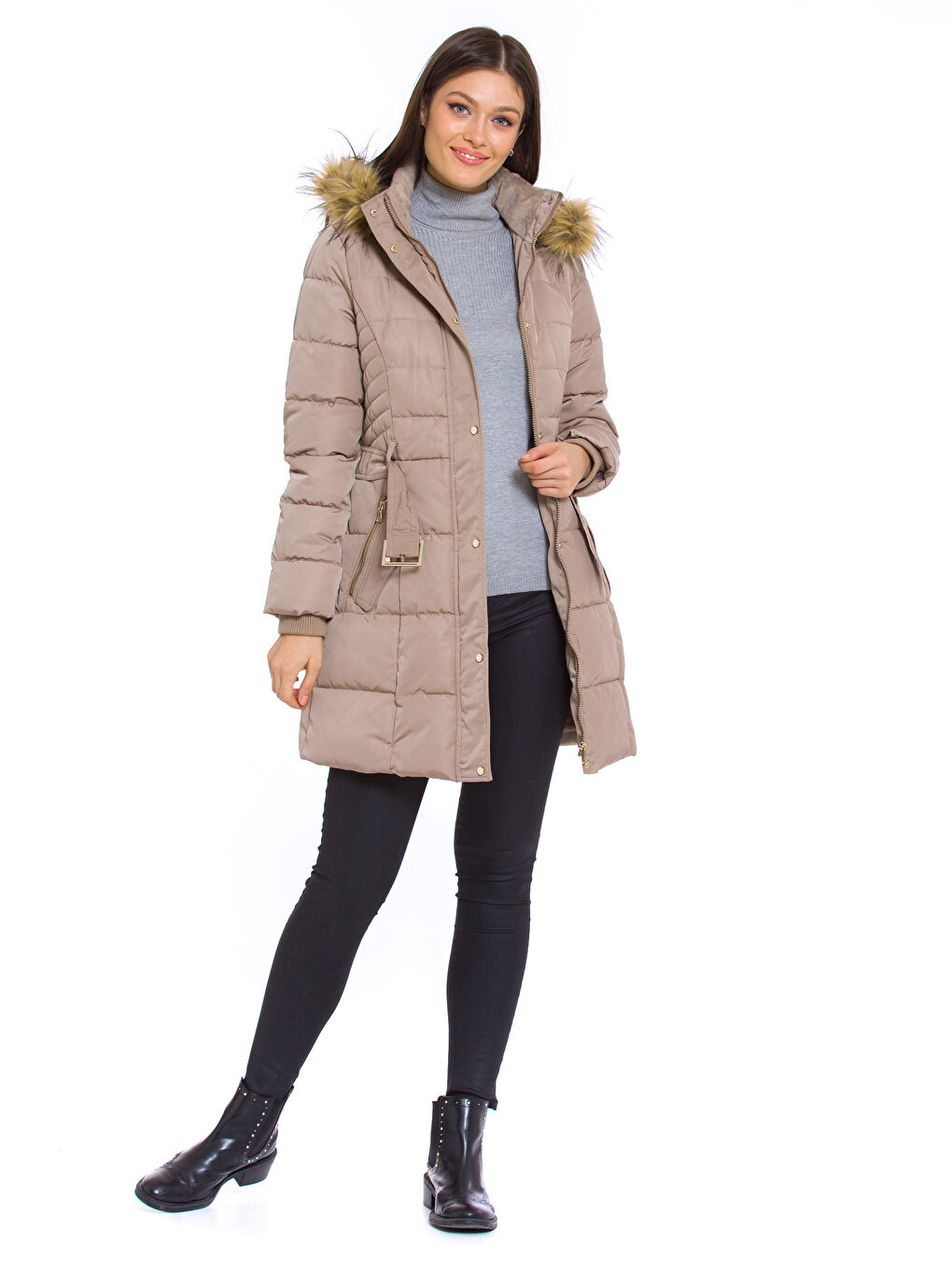 Bej Şişme Mont-5