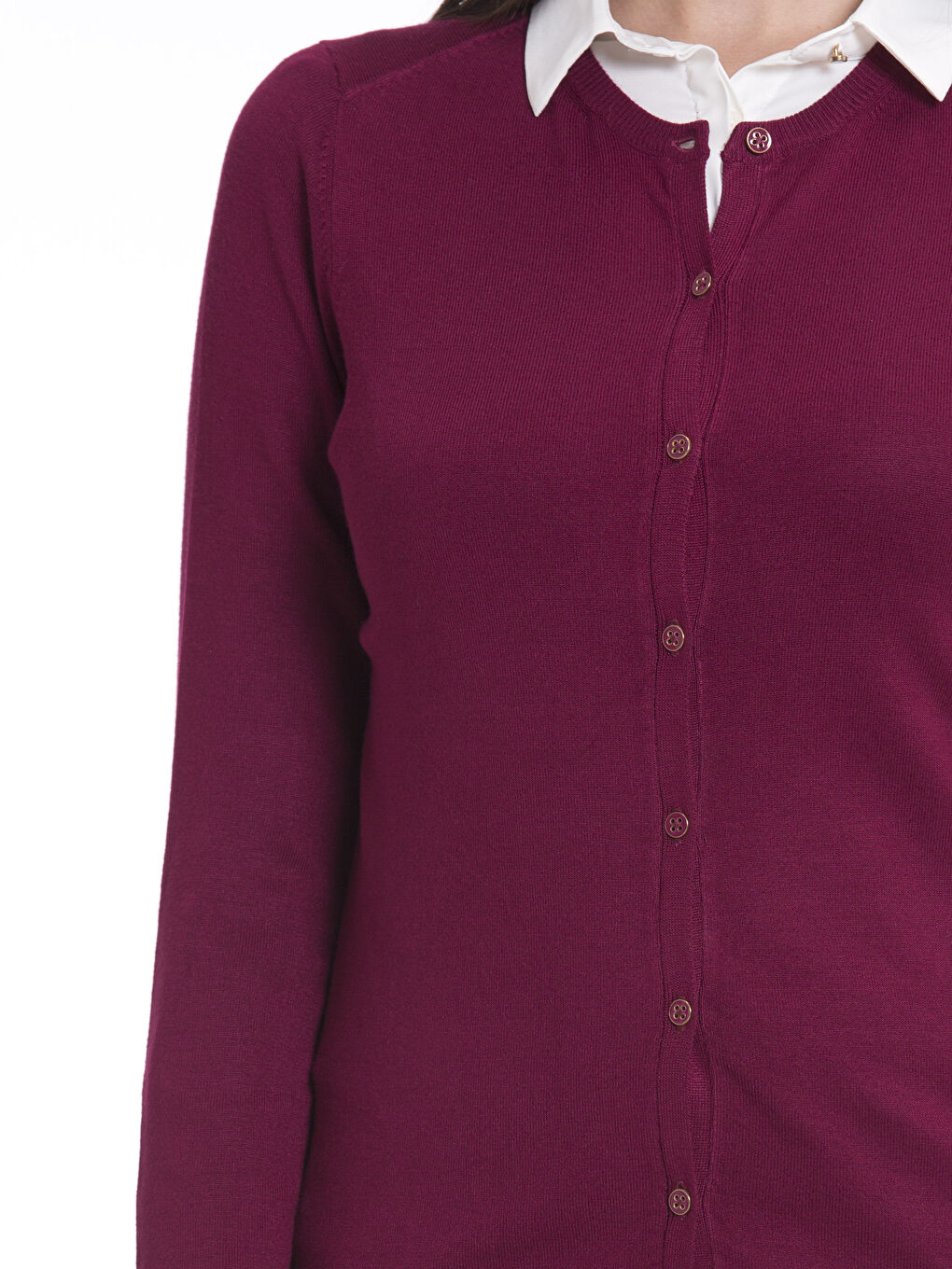 Mürdüm V Yaka Kadın Düğmeli Triko Hırka-3