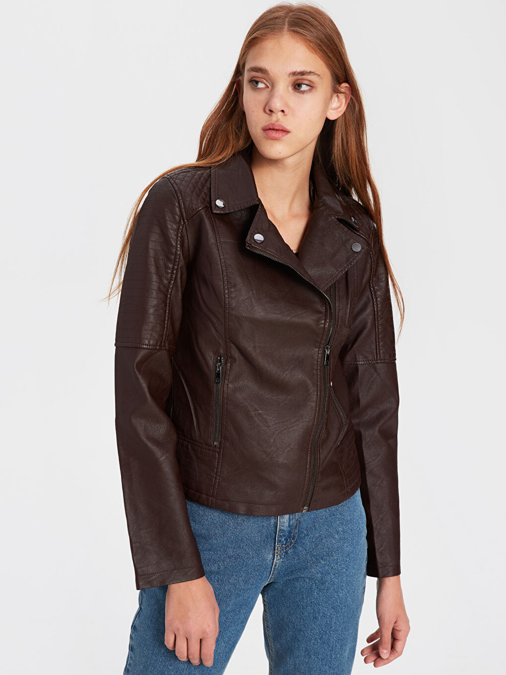 Manteau en simili cuir ROUGE BORDEAUX Femme