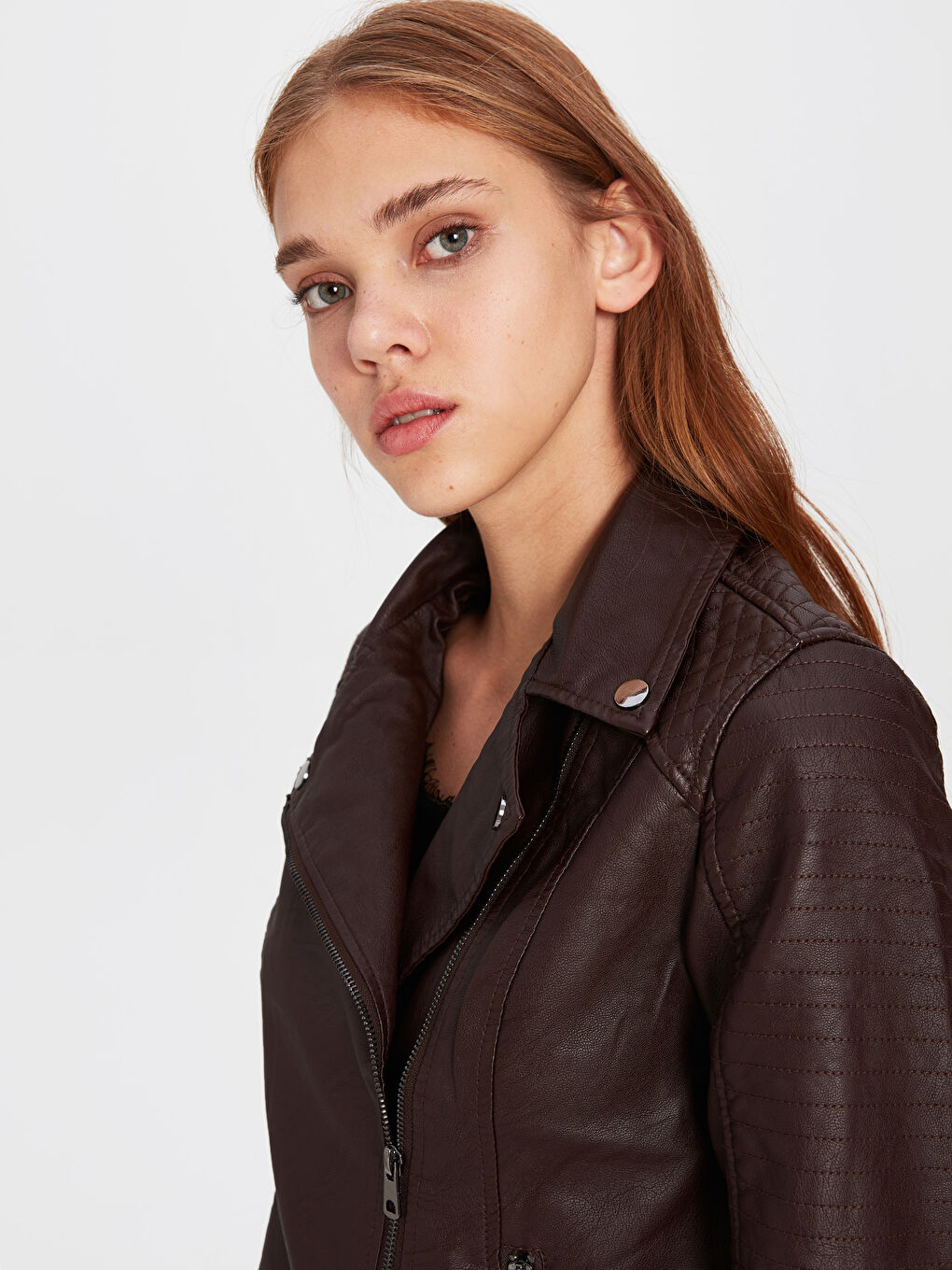 Manteau en simili cuir ROUGE BORDEAUX Femme-1