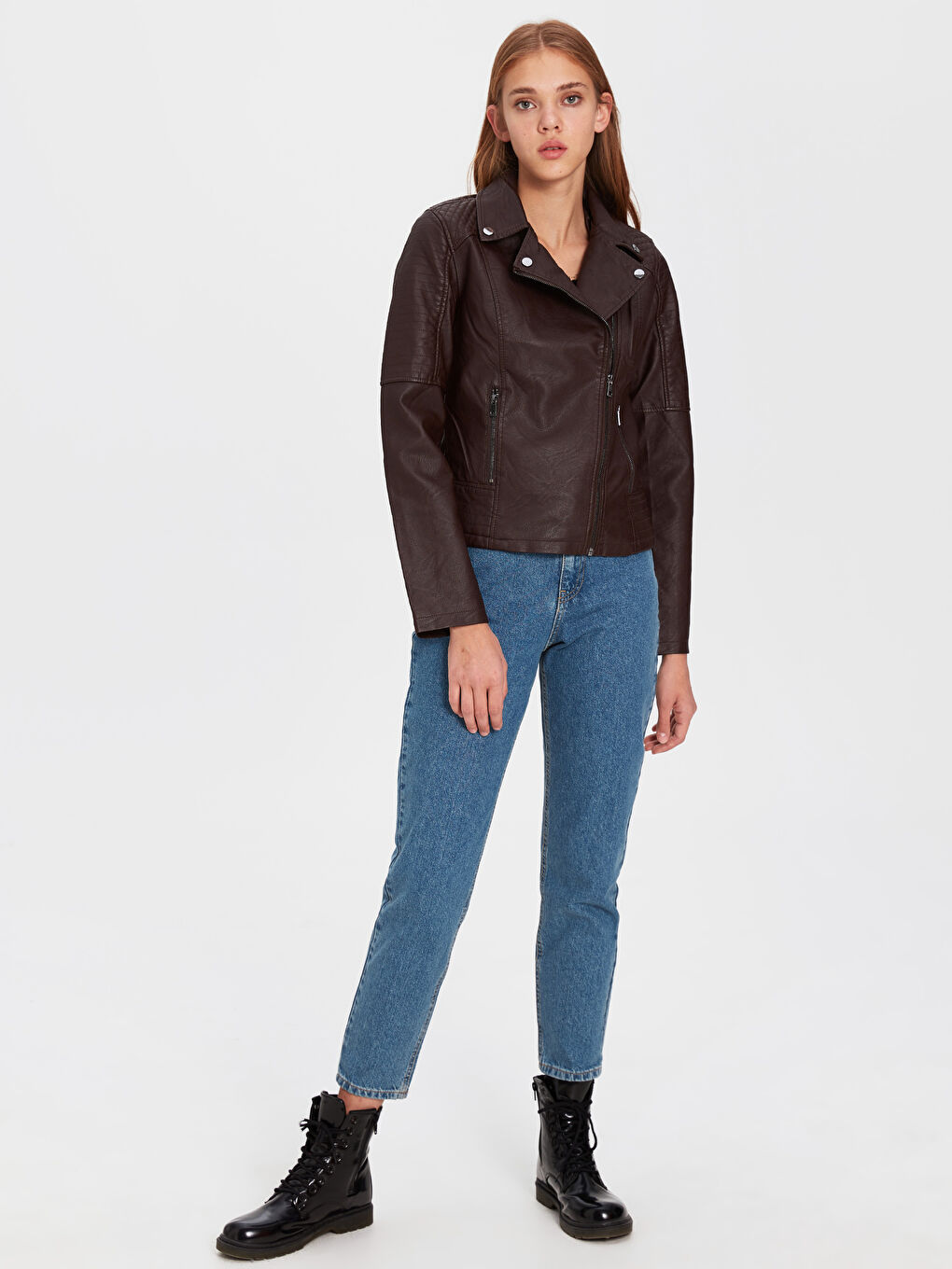 Manteau en simili cuir ROUGE BORDEAUX Femme-3