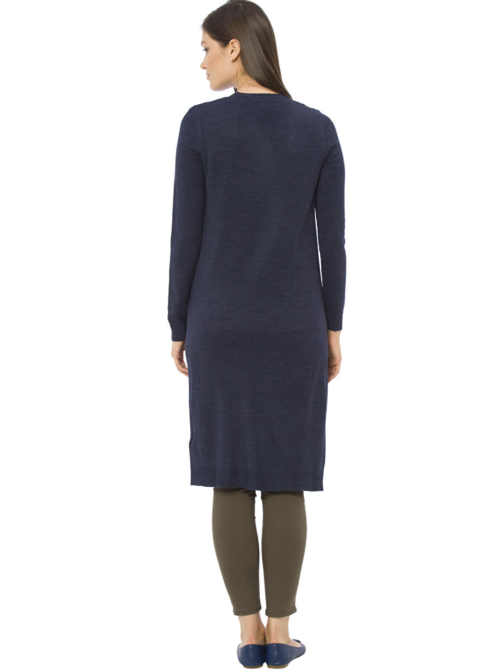 İndigo Regular Fit Önü Açık Uzun Kadın Triko Hırka-1