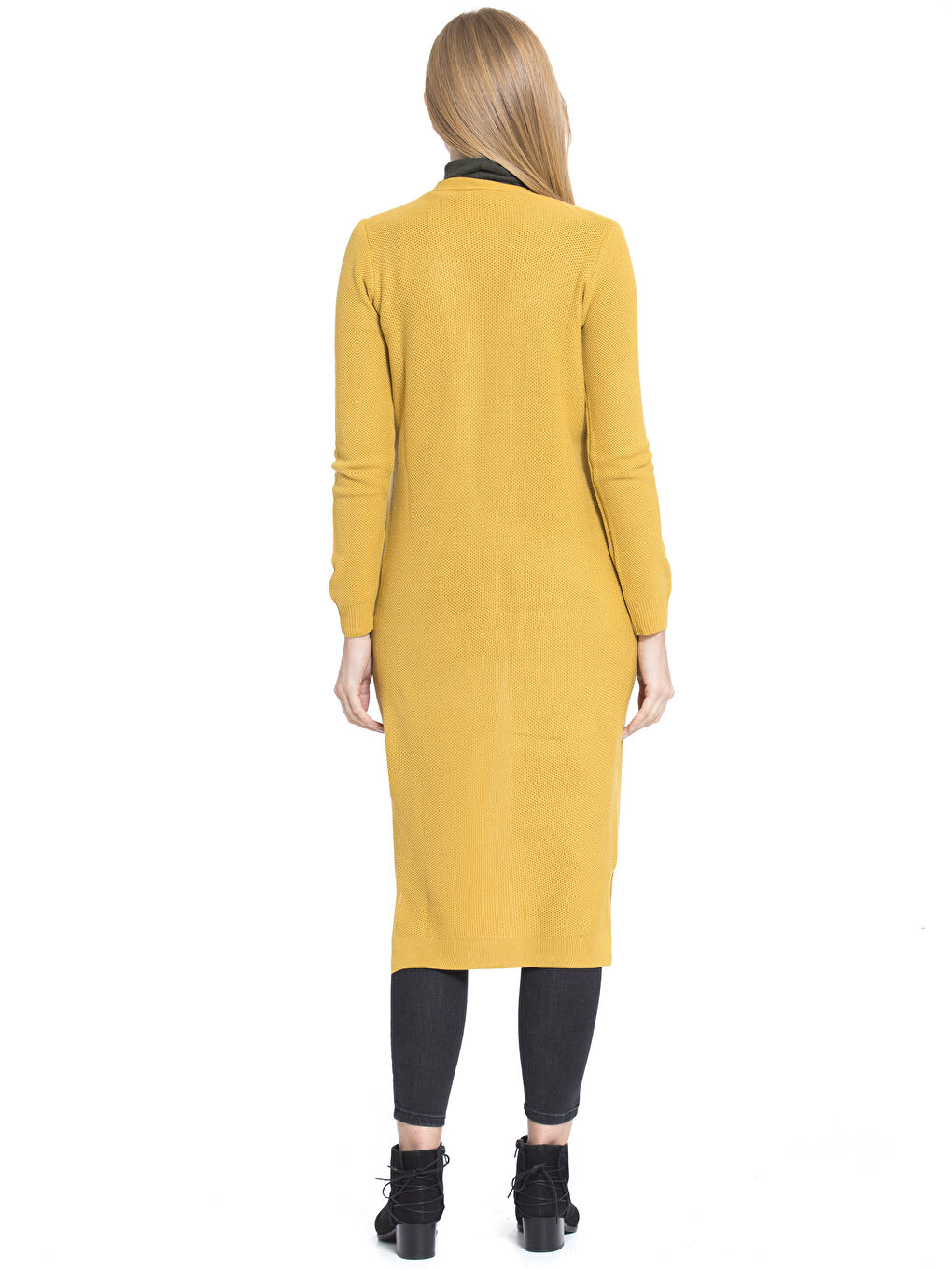 Sarı Regular Fit Uzun Cepli Kadın Triko Hırka-1