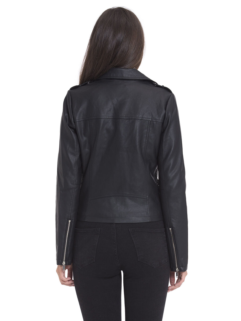 Yeni Siyah Deri Görünümlü Mont-1