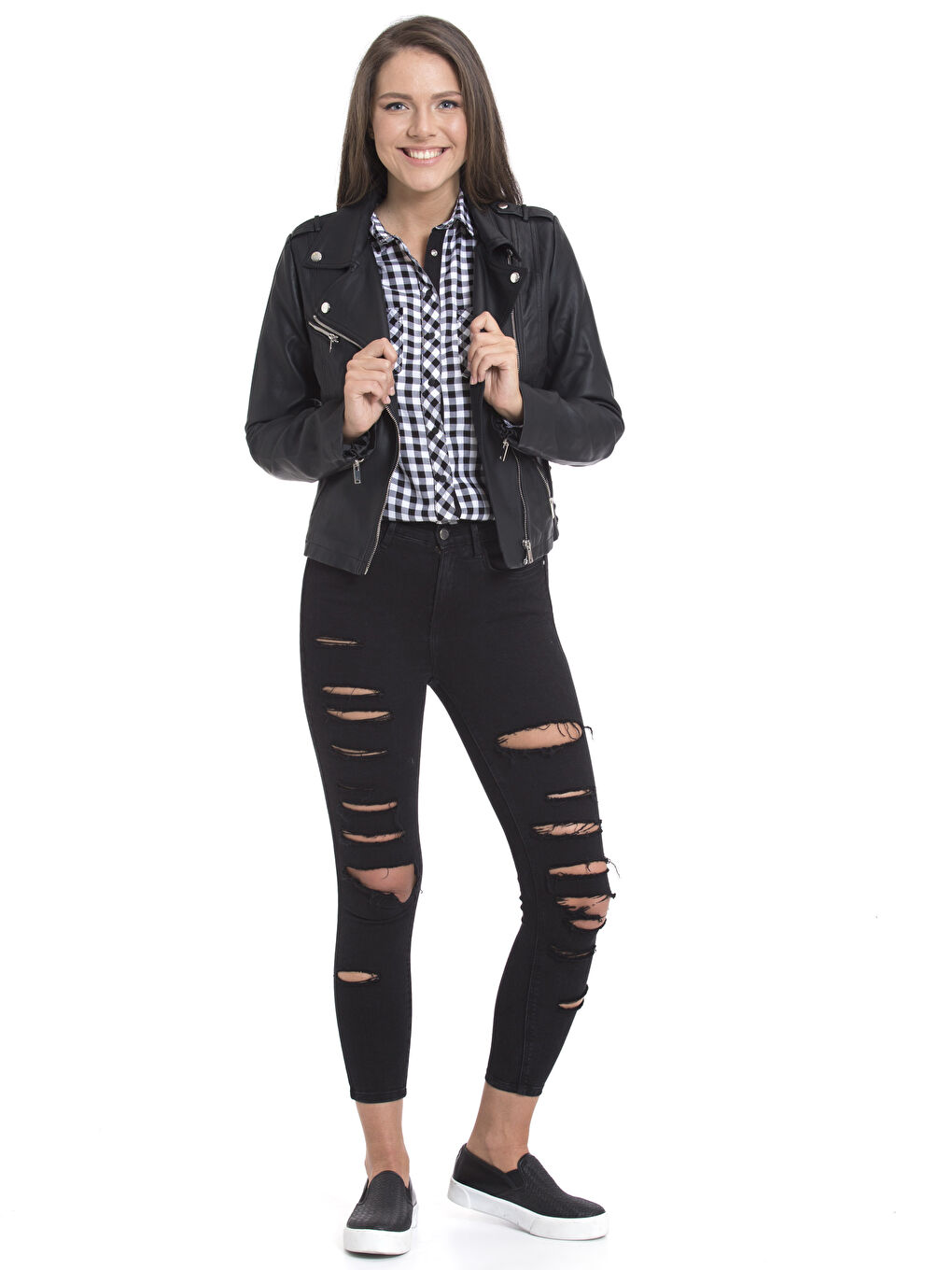 Yeni Siyah Deri Görünümlü Mont-2