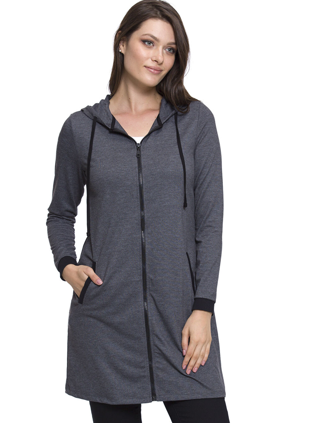 Antrasit Melanj Fermuarlı Sweatshirt