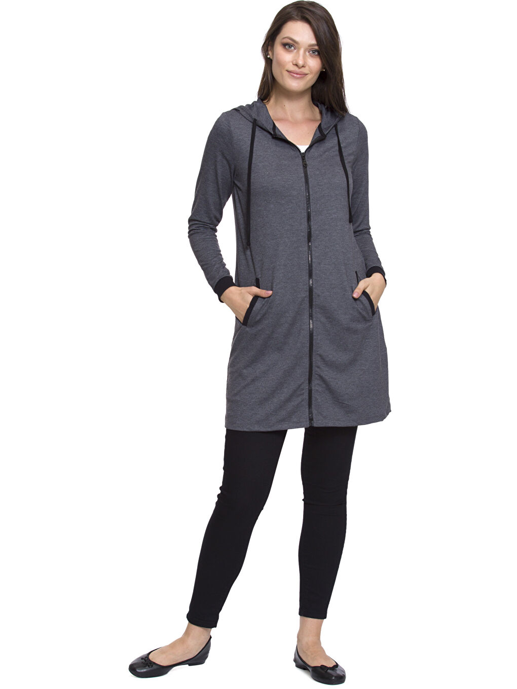 Antrasit Melanj Fermuarlı Sweatshirt-2