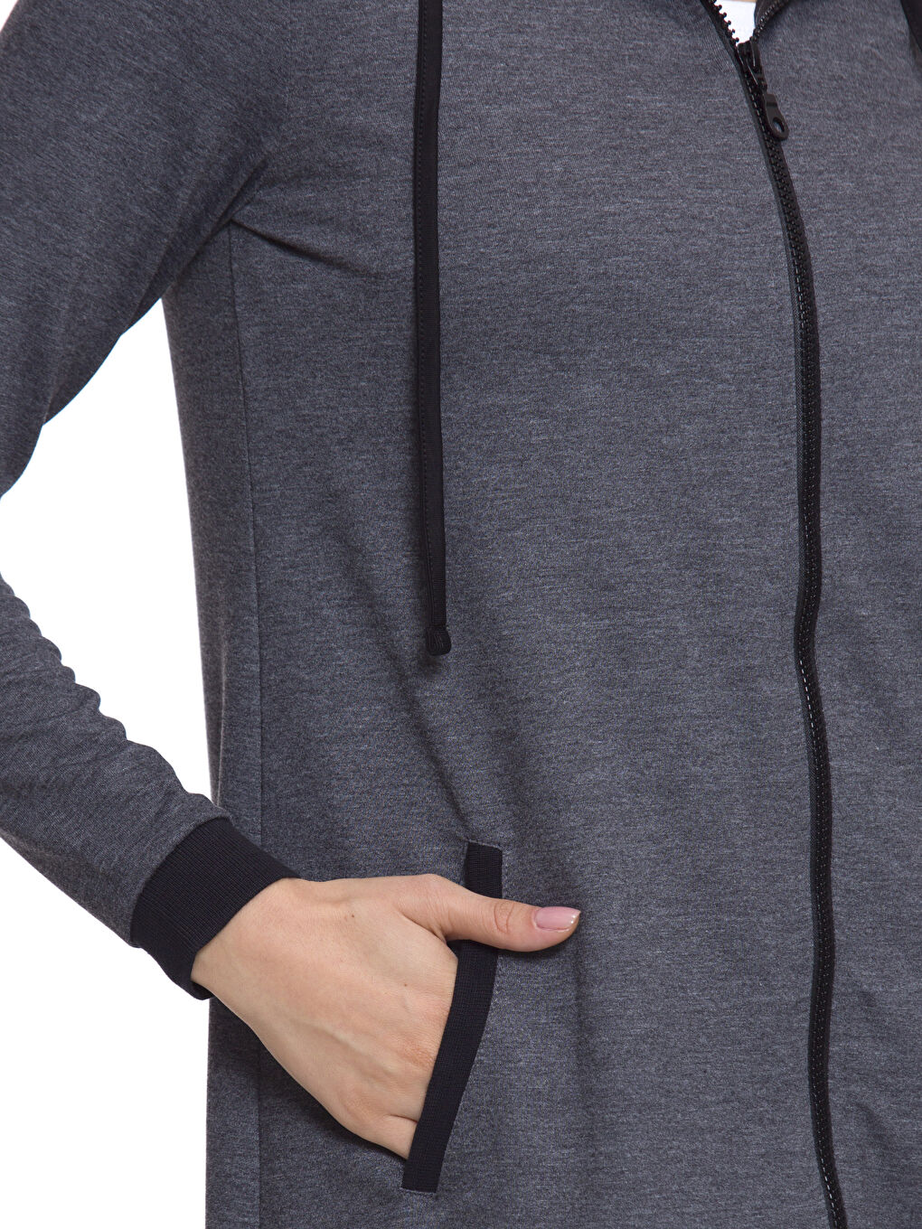 Antrasit Melanj Fermuarlı Sweatshirt-3