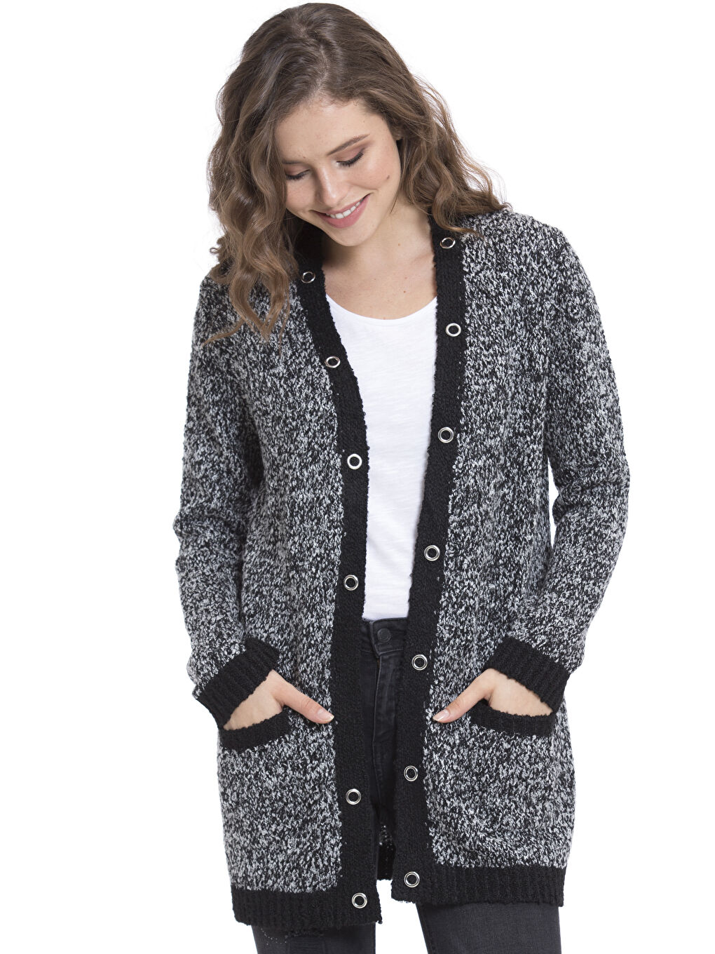 Self-Patterned Tricot Cardigan