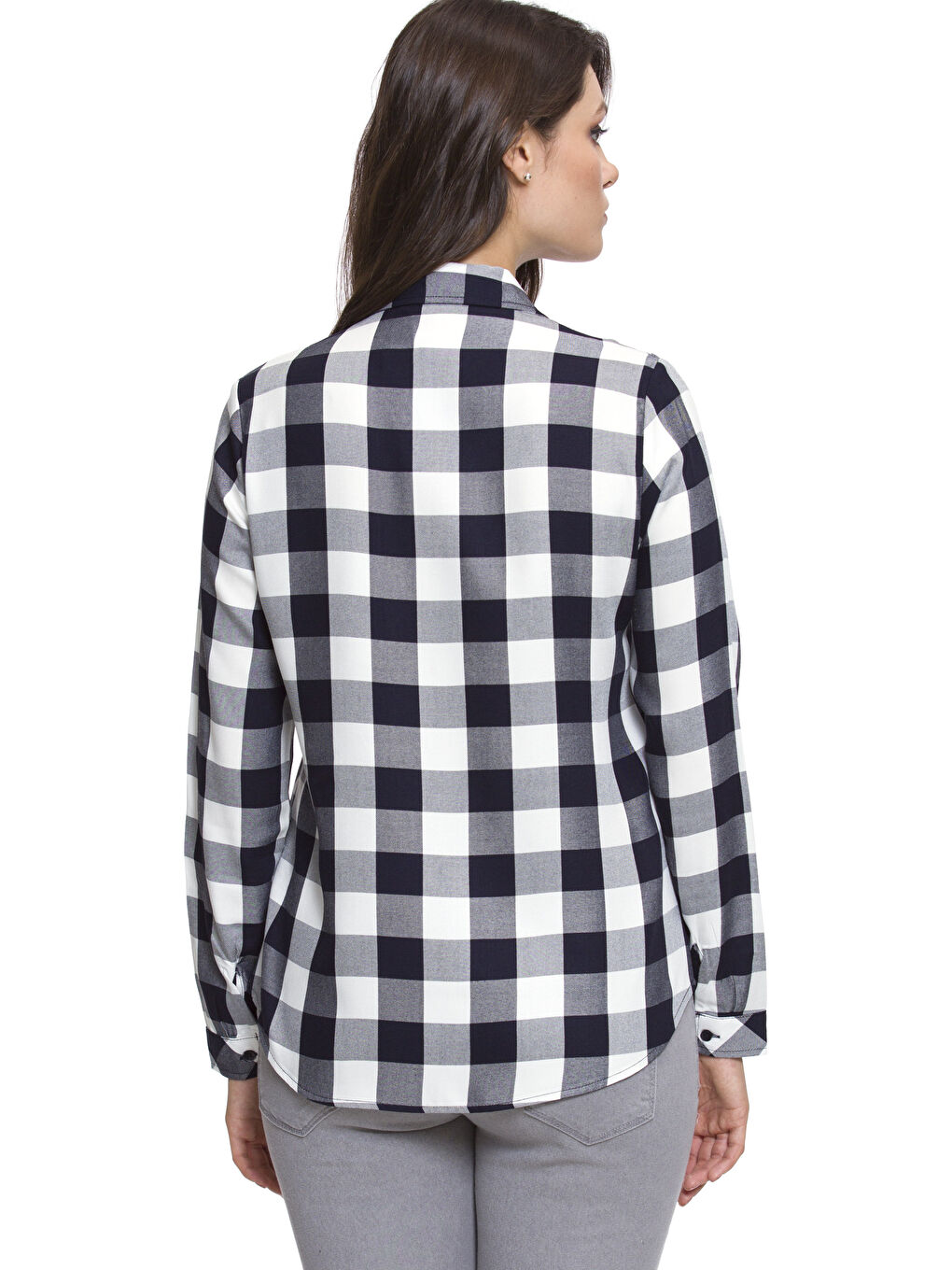 Chemise Femme Viscose à Carreaux Col de Chemise Manches Longues-1