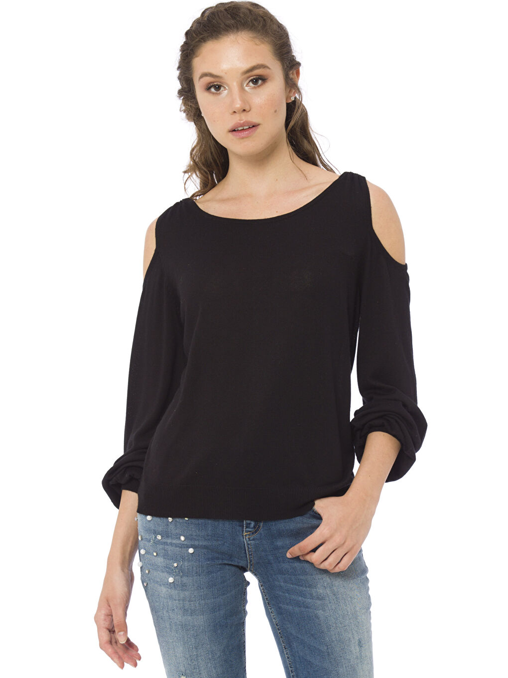 سترة تريكو بياقة على شكل حرف U كم طويل عادي للسيدات