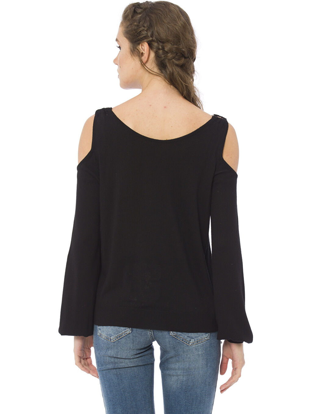 سترة تريكو بياقة على شكل حرف U كم طويل عادي للسيدات-1