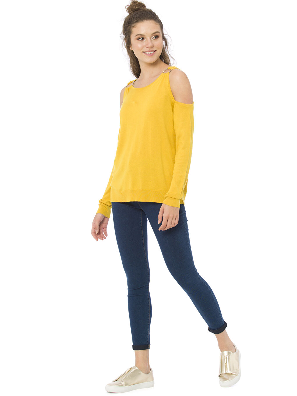 LCW Vision U-Ausschnitt Regulär Langarm Für Damen Strickpullover -7K8465Z8-G1Q