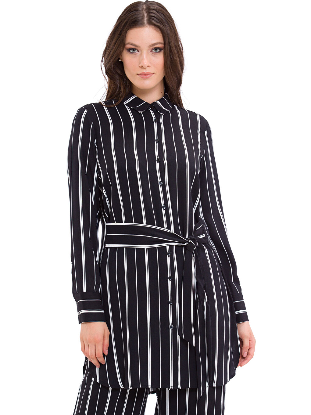 Beyaz-Pembe-Açık Kahverengi Tunik