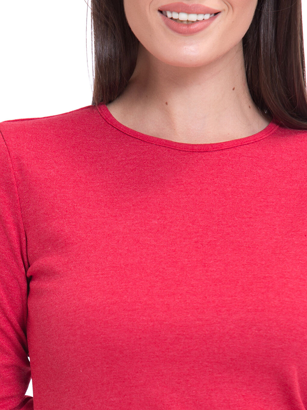 Kırmızı Bisiklet Yaka Standart Fit Uzun Kollu Kadın Bisiklet Yaka Tişört-3