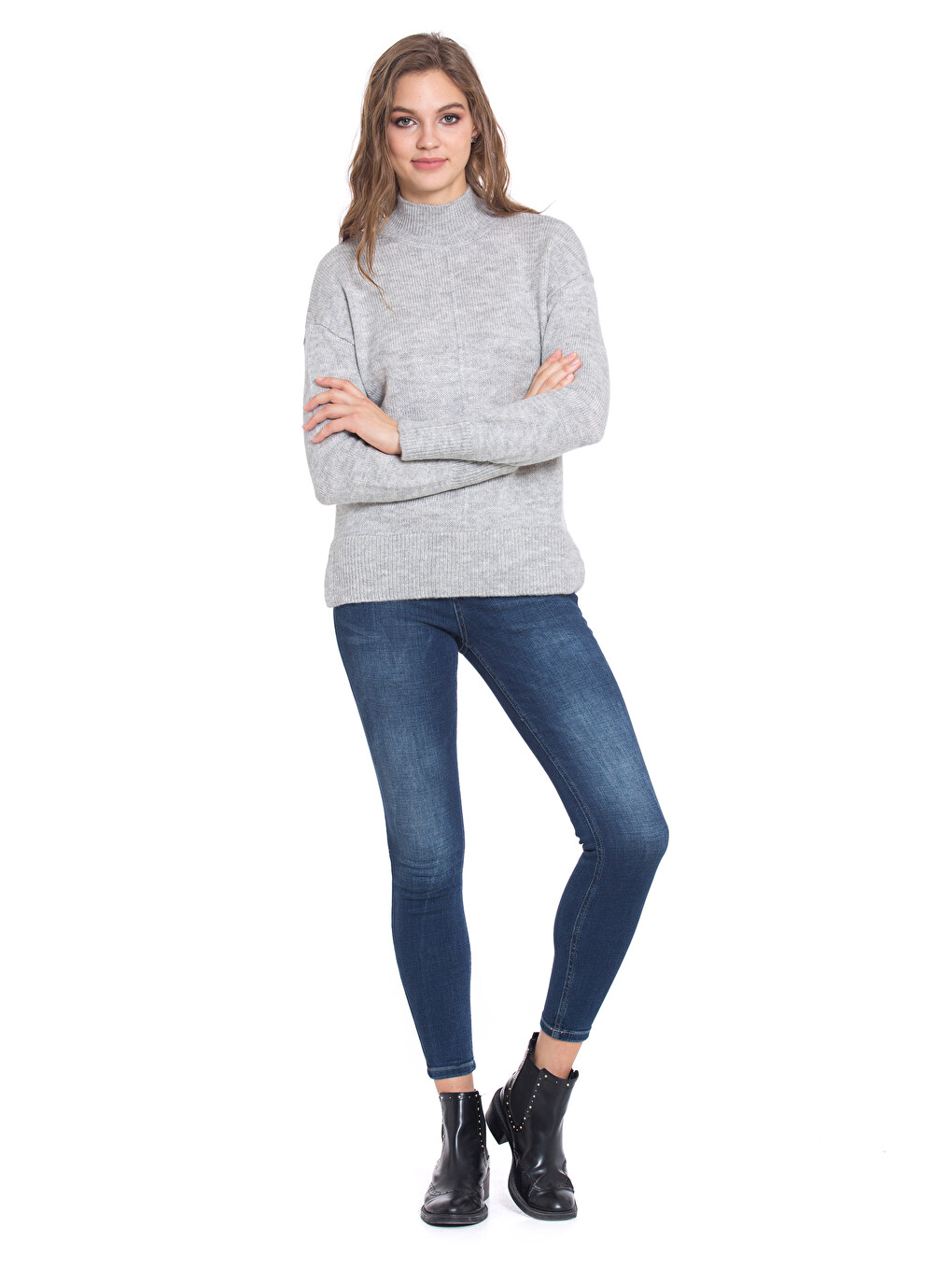 Long Sleeve Women's Half Turtleneck Knit Sweater-2