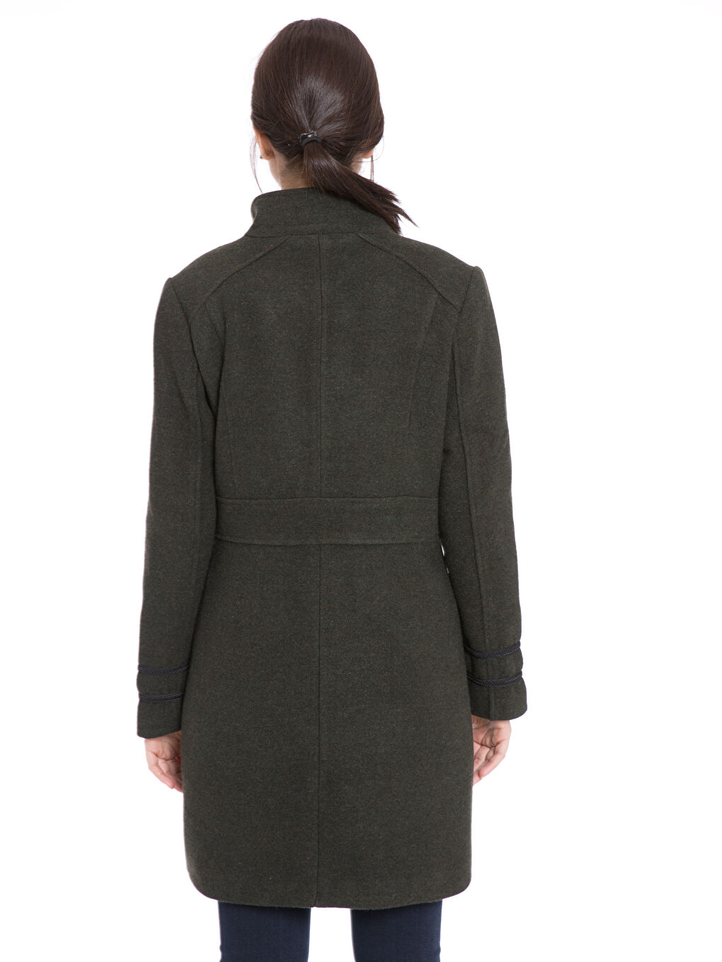 Haki Kadın Düğme Detaylı Kaban-2