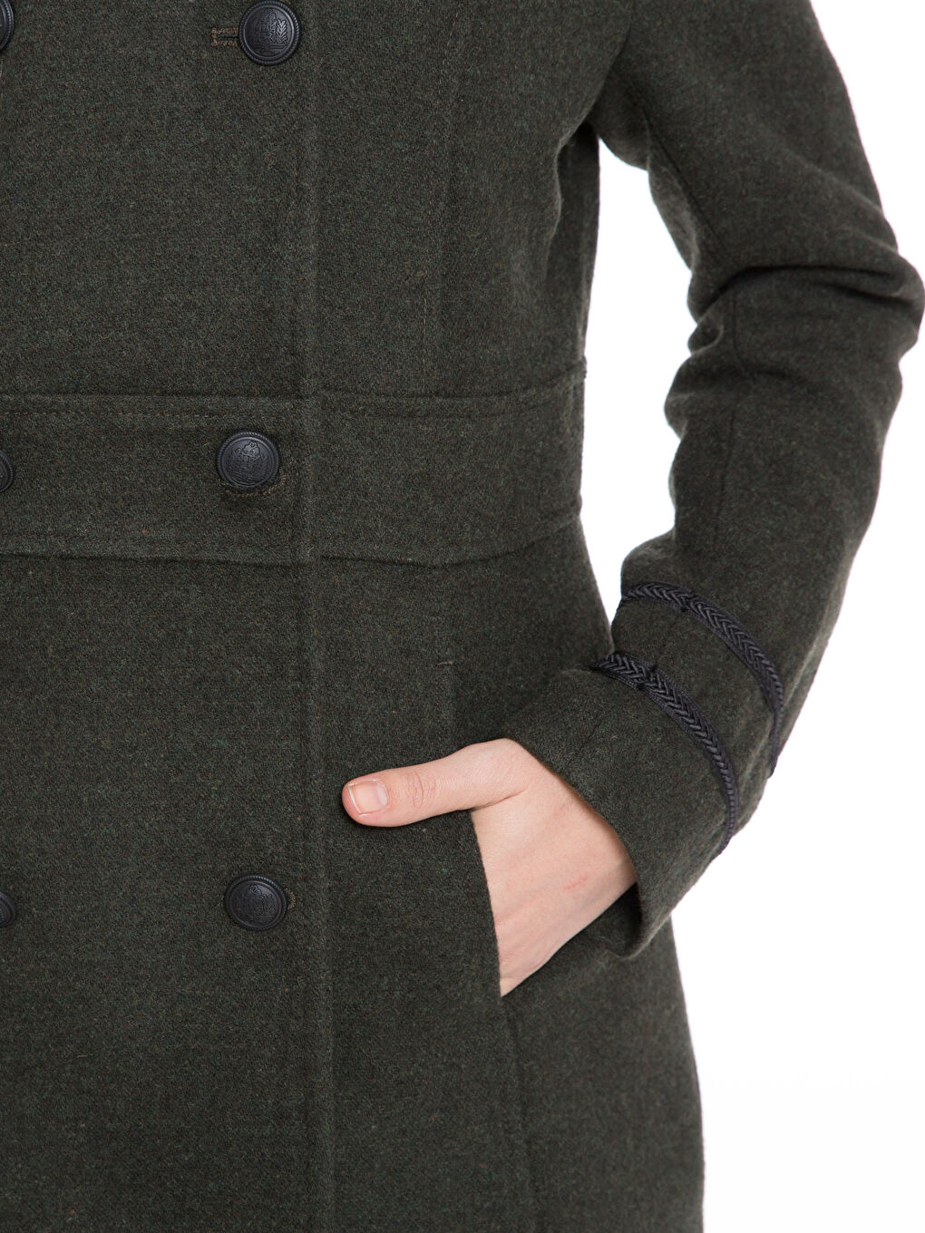 Haki Kadın Düğme Detaylı Kaban-4