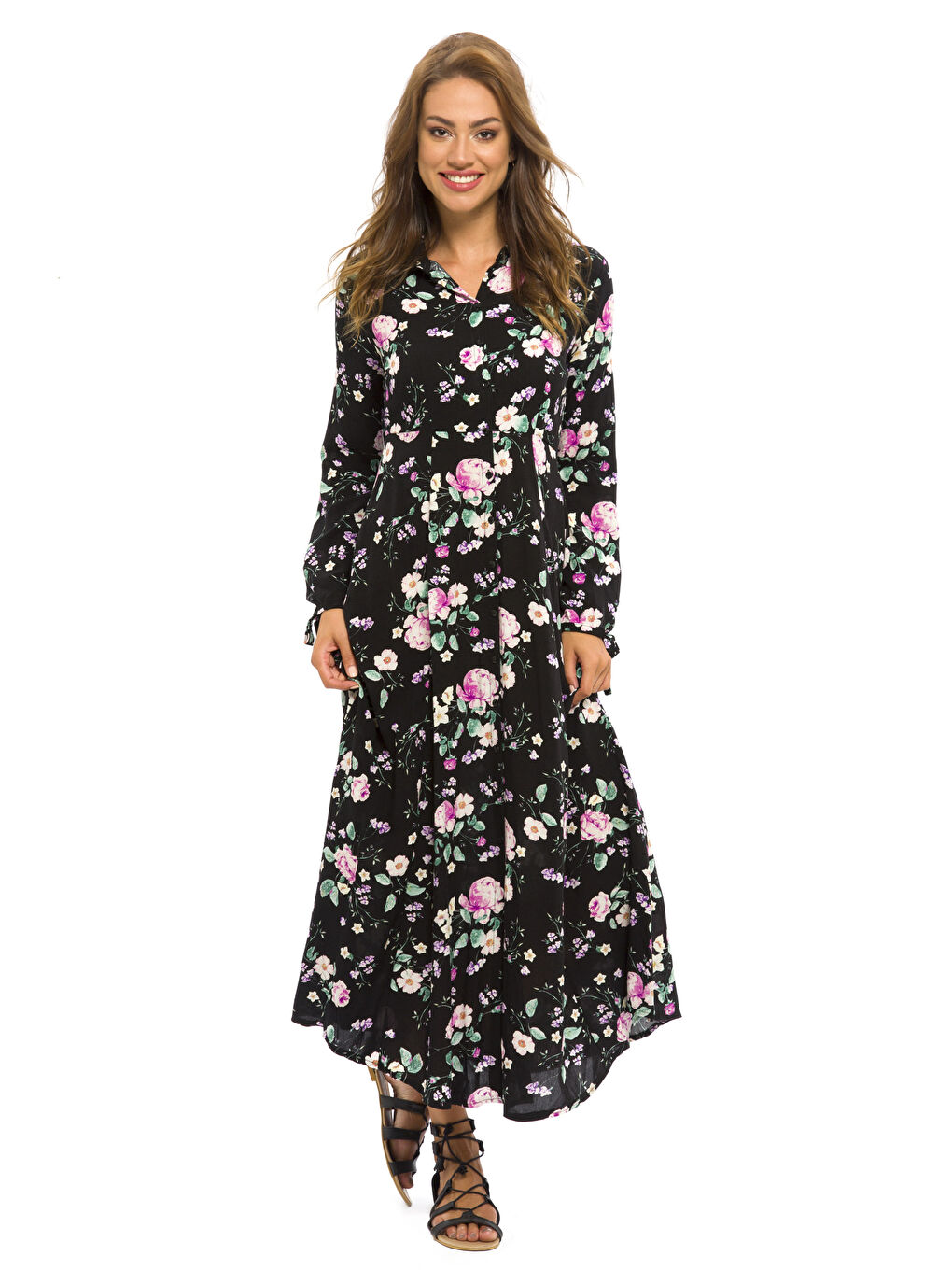 Siyah Uzun Kollu Kadın Elbise-1