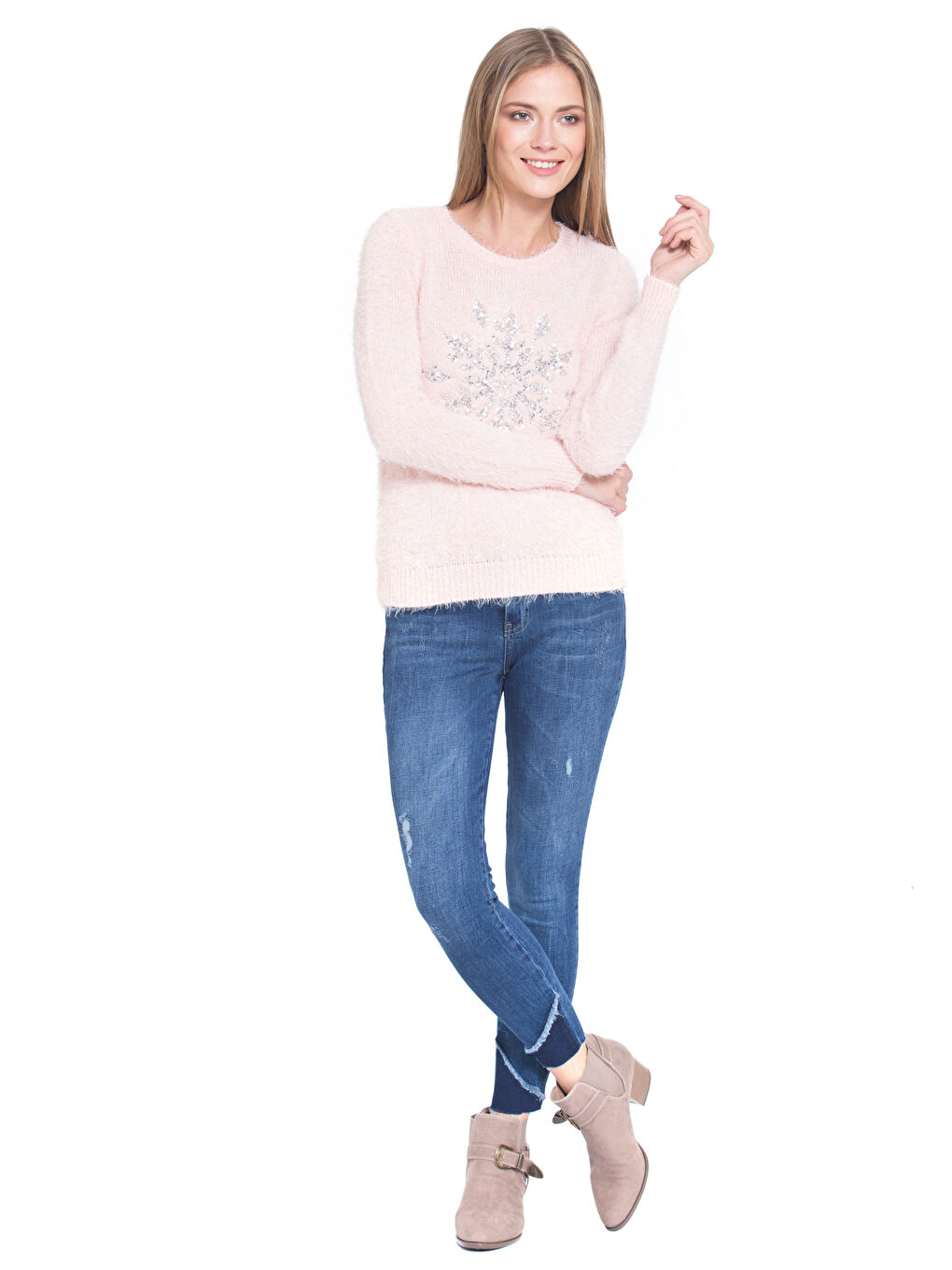 Жена Розово Пуловер -2