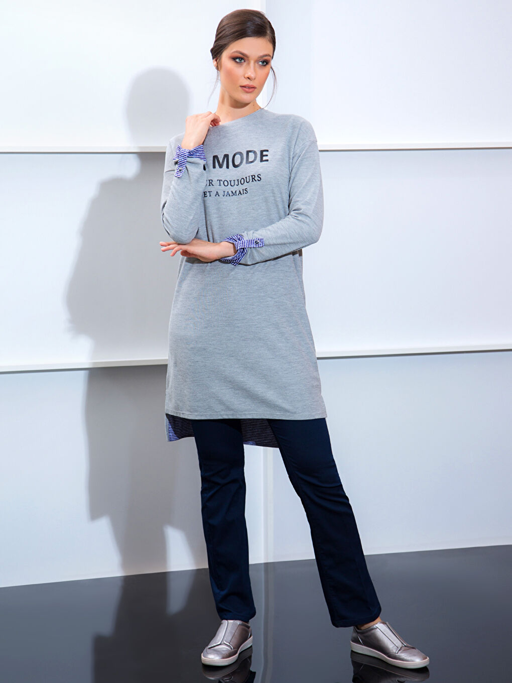 Siyah-Açık Lacivert-Pembe Tunik