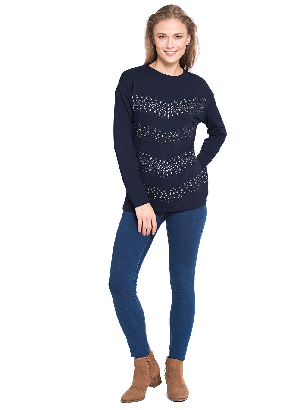 Tricou Regular Fit cu Imprimeu Geometric pentru Femei-2