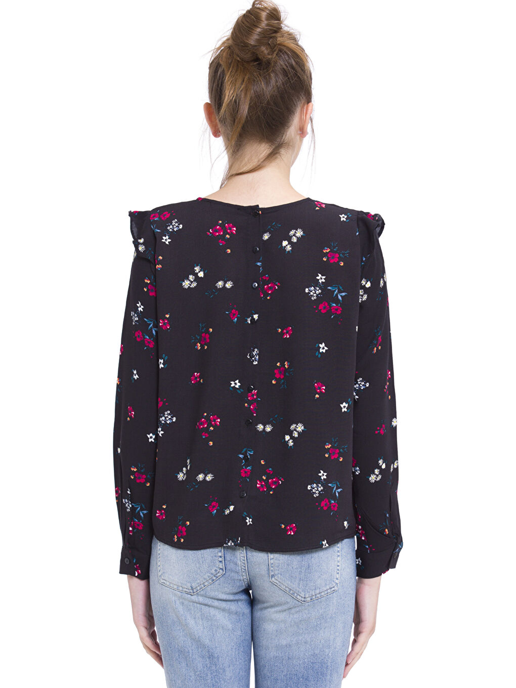 Siyah Kayık Yaka Uzun Kollu Kadın Bluz-1