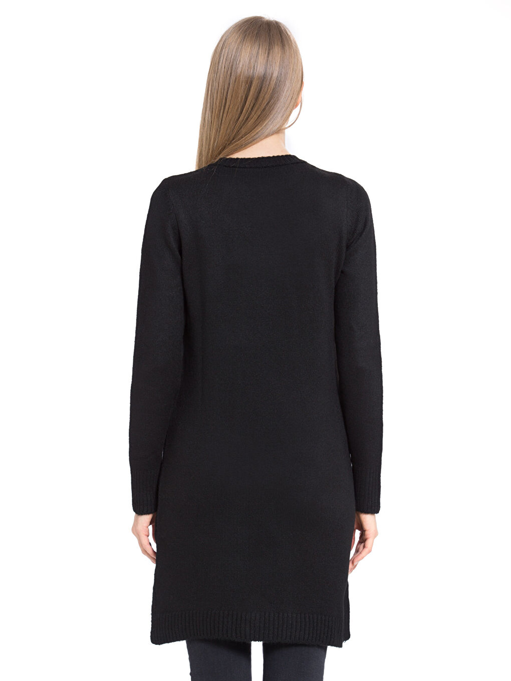 Siyah Bisiklet Yaka Kadın Çiçek Desenli Tunik-1