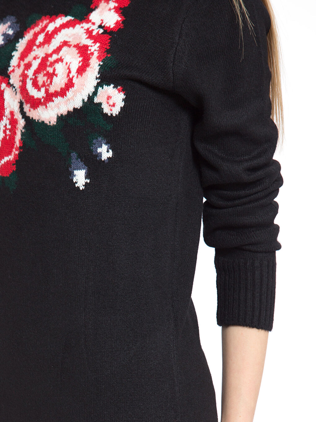 Siyah Bisiklet Yaka Kadın Çiçek Desenli Tunik-3