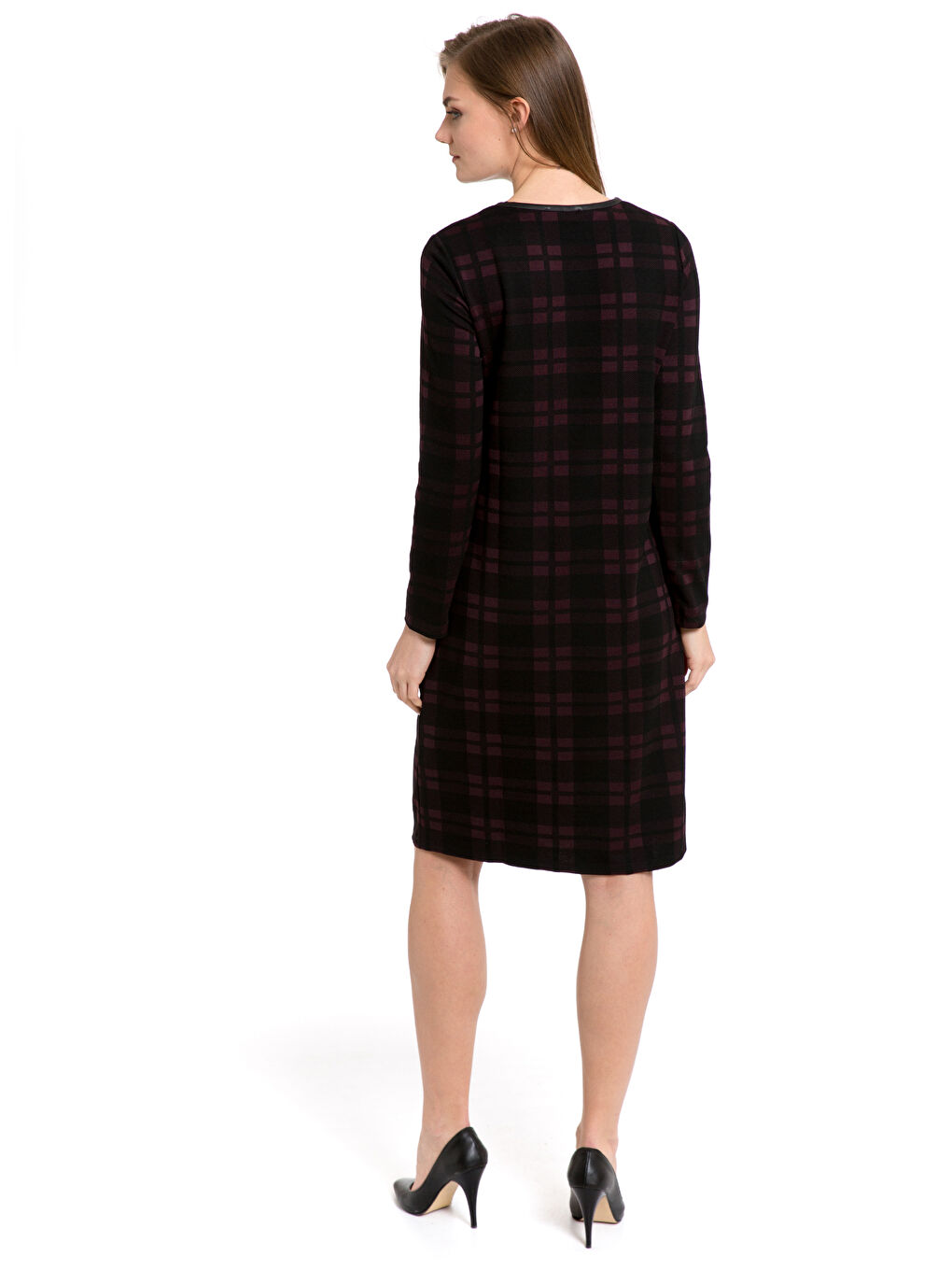 Bordo Ekose Elbise-1