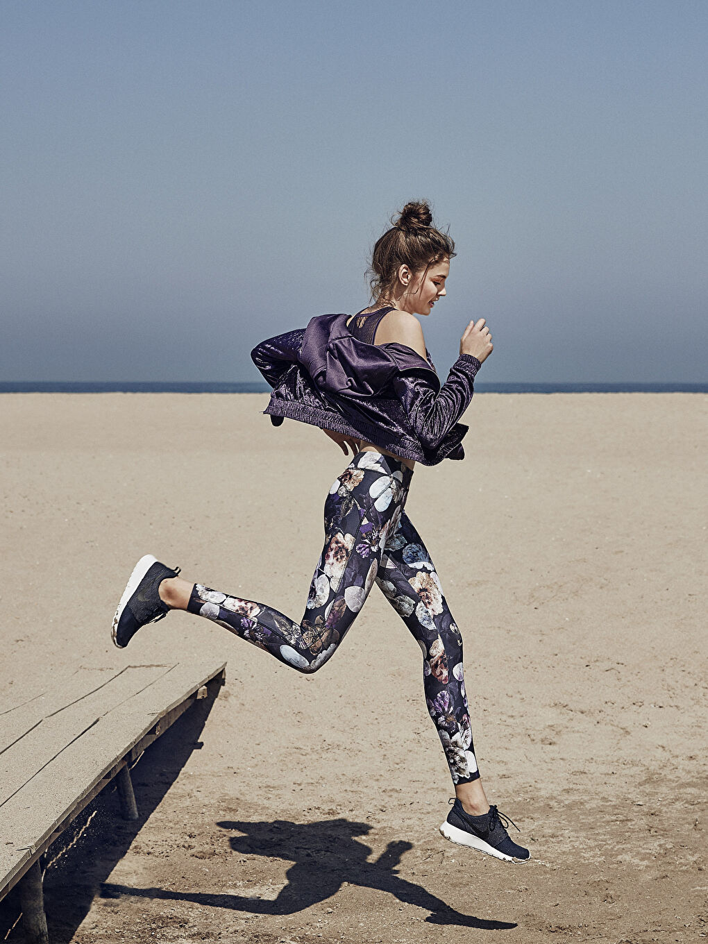 Mor Baskılı Spor Tayt