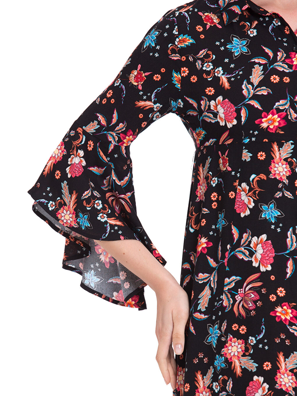 Siyah V Yaka Poplin Kadın Elbise-3