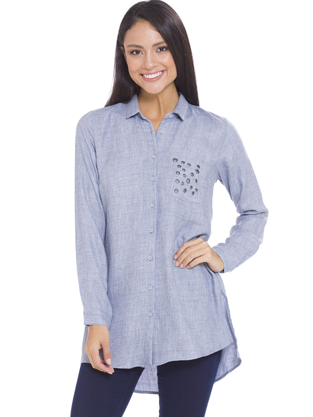 Gri Uzun Kollu Kadın Gömlek Tunik